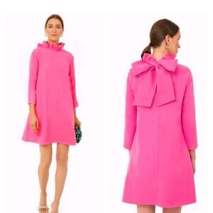 Tuckernuck $198 Hot Pink Daphne Dress Large Bow Preppy Wedding Guest Size L